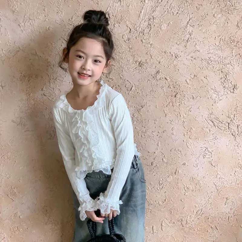 Interior Top Lace Small Shirt Blouses Tops White TShirt Fashionable Western 2025 New Children Treasure Korean Spring Autumn C251007