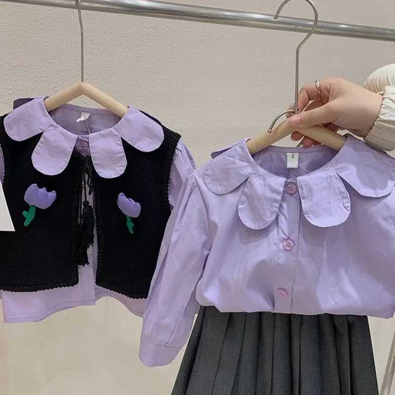 2023 Baby Girls Purple Shirts Blouses Fashion Kids Girl Petals Collar Spring Autumn Tops Children Birthday Princess Clothes C251007