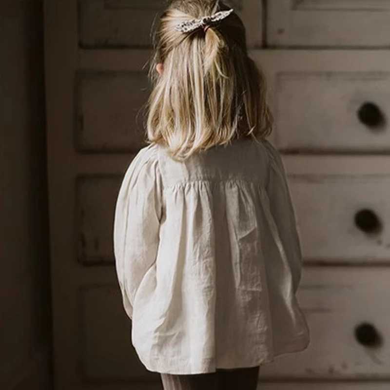 Girls Retro Splicing Lace Cotton Linen Shirts Autumn New Lapel Doll Cardigan Sweet And Cute Baby Girl LongSleeved Blouse Tops C251007