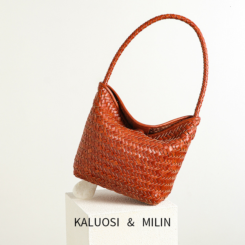 Vacation Lazy Style Casual Handwoven Bucket Handheld Basket Single Shoulder Underarm Woven Bag