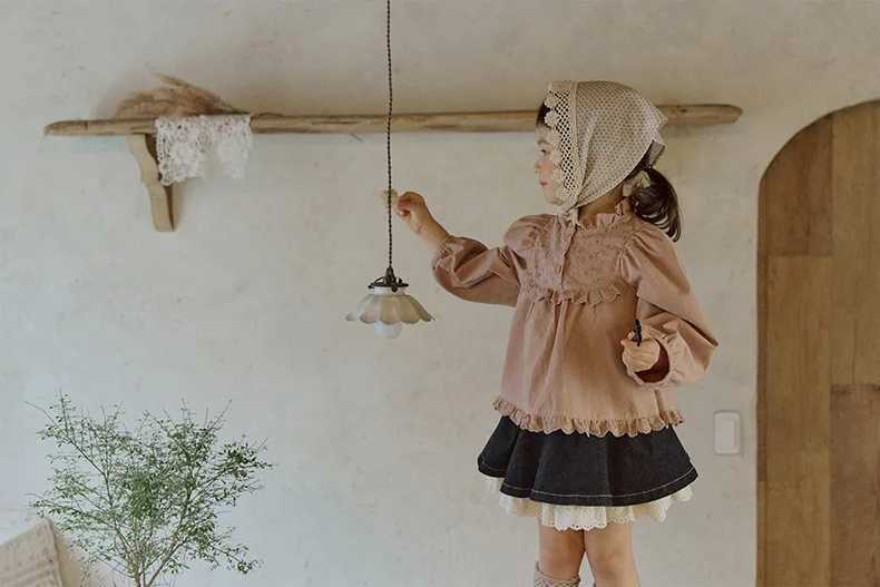 2025 Autumn New Korean Children and Girls Cotton Lace Court Style Longsleeved Shirt Fahsion Casual Baby C2510071