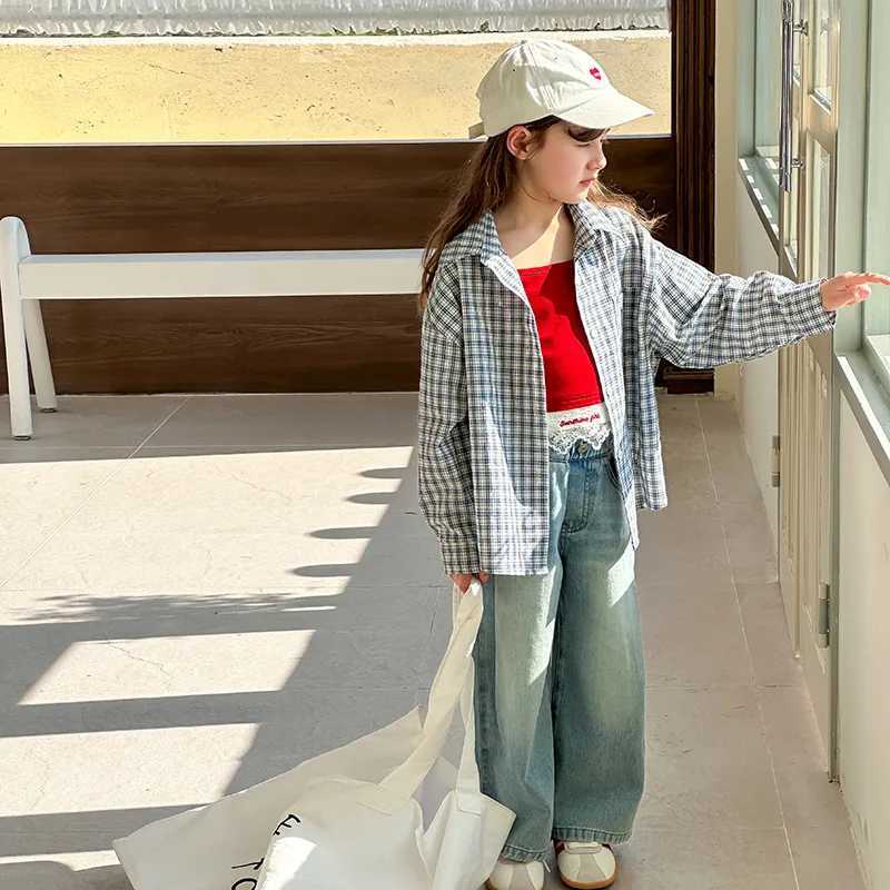 Childrens Plaid Shirt Spring New Korean Fashionable Casual Allmatch Plaid Shirt Coat Kids Clothes Girls C251007
