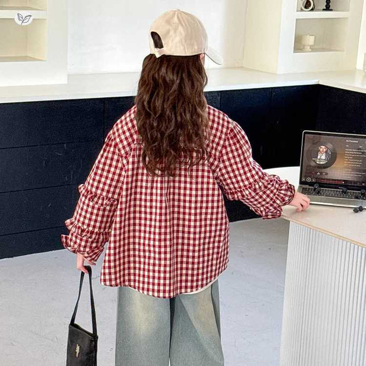 Girls Outerwear 2025 Autumn New Cartoon Base Shirt Plaid Shirt Clothing Casual Cardigan for Children C251007