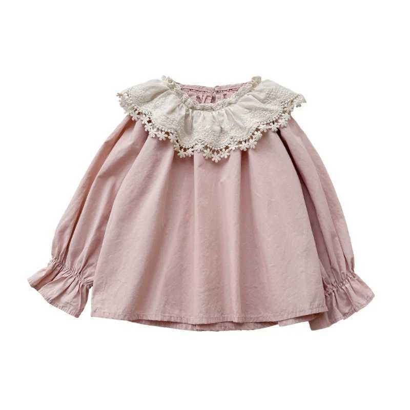 Baby Girls Pink Blouses Children New Style Lapel Blouse Flared Sleeves Tops Kids LongSleeved Lace Casual Lotus Collar Shirt C251007