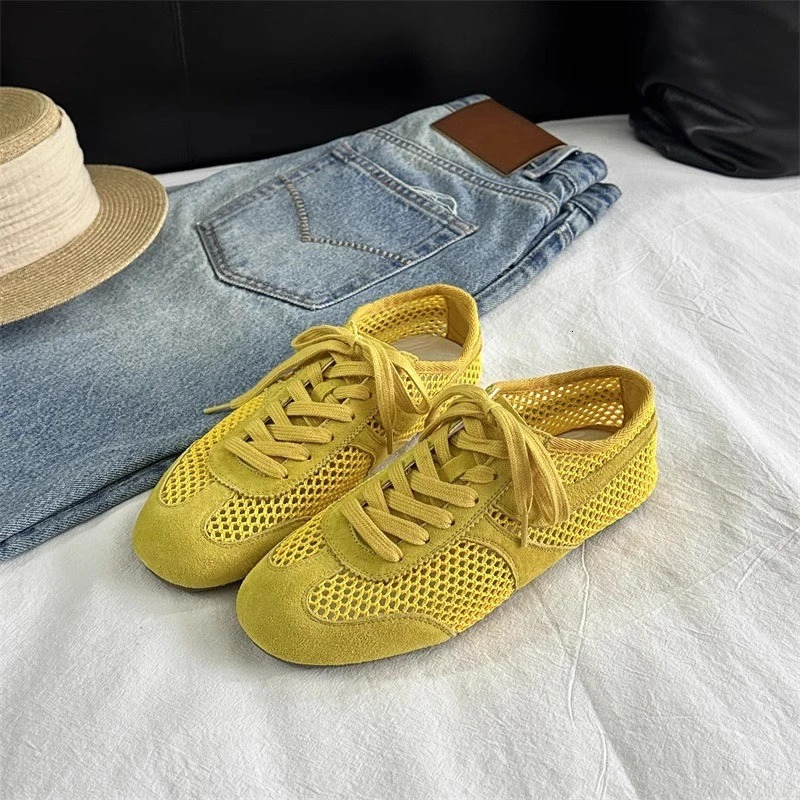 German Training Shoes Women Summertime Flat Laceup Forrest Gump Shoes Women Genuine Leather Mesh Ventilation Sneakers 250929