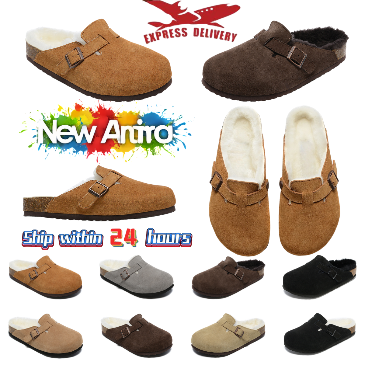 Designer clogs Slippers Cork flat high quality Fashion Genuine leather Lambskin Favorite outdoor casual shoes for women and Men sizes 35-46