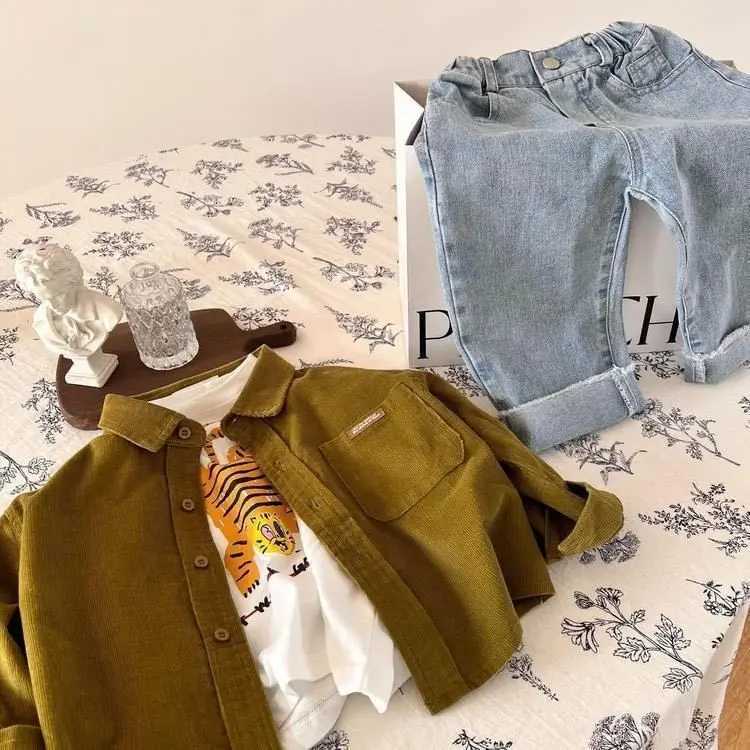 Kids Blouses Spring New Corduroy Baggy 2025 Fashion Korean Long Sleeve Simple Style Casual C251007
