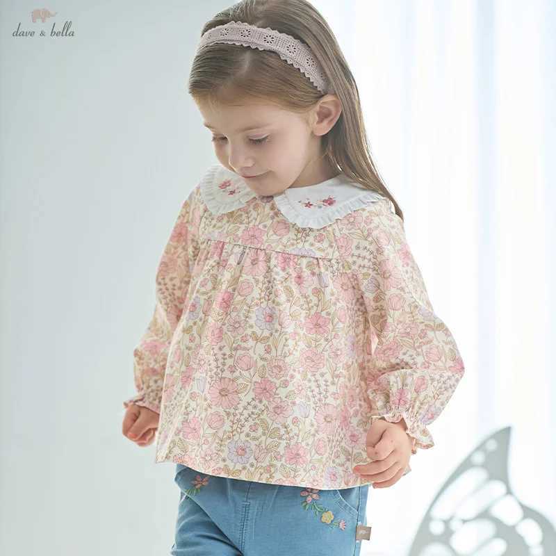 Dave Bella Childrens Floral Shirt 2025 Spring Sweet Cute Girls Baby Cotton Blouse Comfortable Kids Casual Top Gentle DB1252375 C251007