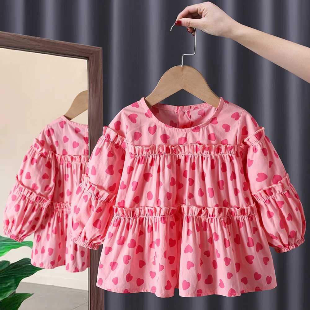Sweet Baby Girls Long Sleeve Shirt Round Collar Love Heart Print Blouse Korean Style Loose Casual Dot Shirt Tops Girls C251007