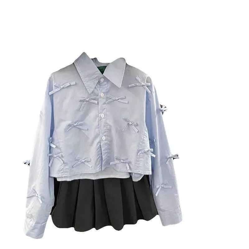 Girls Spring and Autumn Winter Shirt 2025 New Korean Childrens Western Style Sweet Bow Shirt Loose Casual C251007