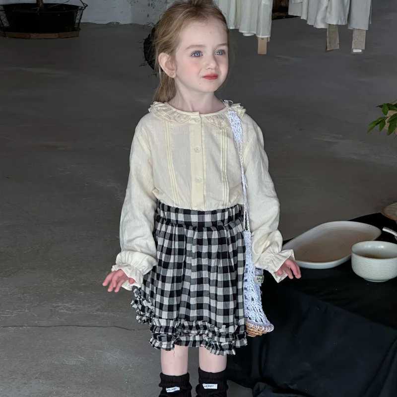 TShirt Tops Kids Japanese Lace Doll Collar Shirt Girls Spring Simple Comfortable Loose Solid Color Top Children New Style C251007