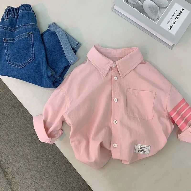 Boys and Girls Shirts SpringSummer Leisure Long Sleeve Cotton Shirts Fashion Childrens Baby Handsome Polo Neck Shirt C251007