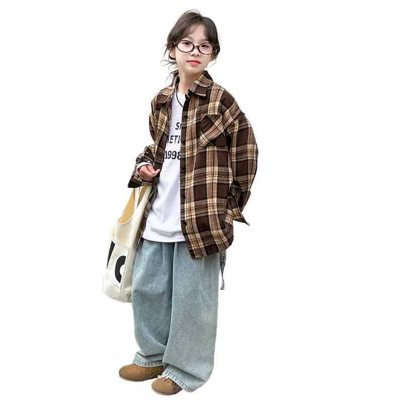Korean Kids Autumn Long Sleeve Plaid Blouse for Girls Outfit Clothing Tops Children Baby Clothes School Uniform Shirt Outerwear C2510071