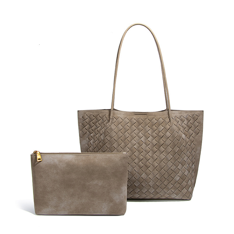 New Women's Handwoven Large Capacity Commuter High-end Suede Matte Shoulder Tote Bag