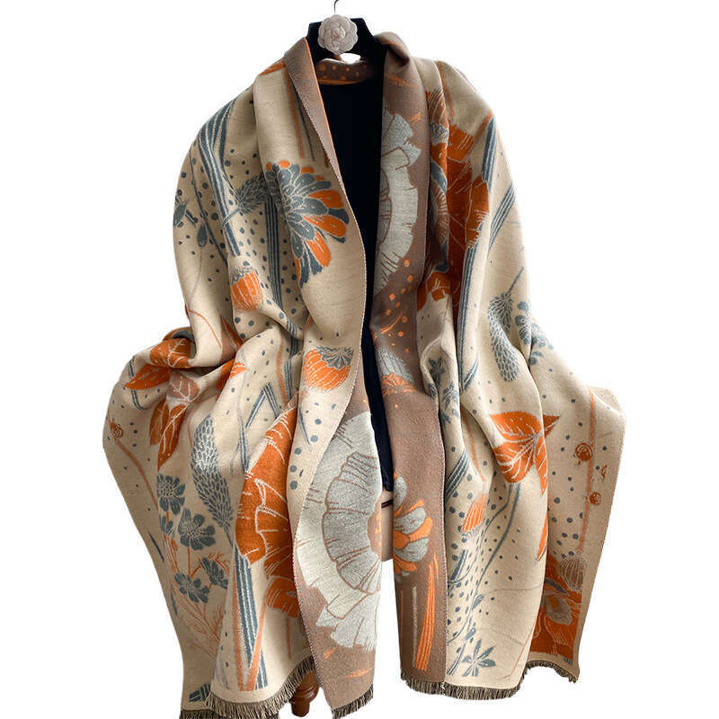 High-end Imitation Cashmere Scarf for Women, Fashionable Warm Floral Neck Warmer, Autumn and Winter Versatile Dual-use Shawl with Jacquard Craftsmansh