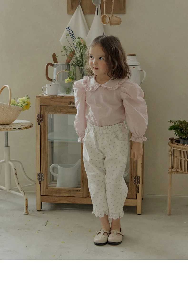 Blouses Spring Korea Girls Children Clothing Lovely Lapel Collar Solid Color Long Sleeved Princess Style Shirt 2024 C251007