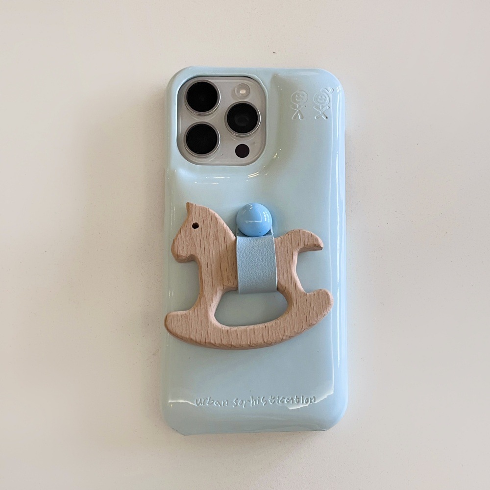 for iPhone 17 Pro Max Case, Simple Pure Color Cute Leather Wooden Horse Stand Smooth Feel Suitable for Girls Shockproof and Wear-Resistant Phone Case