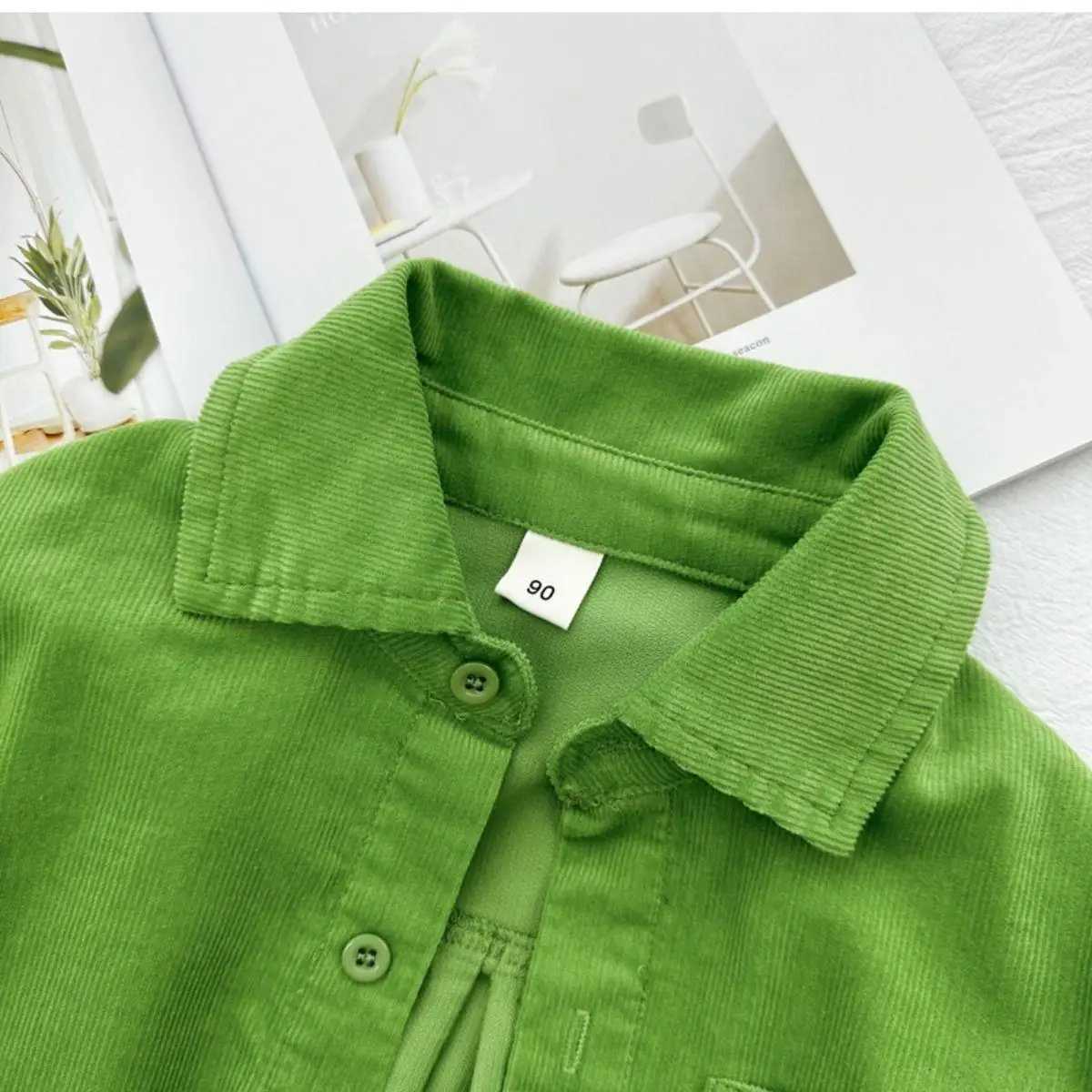 Boys Spring Shirt 2025 New Childrens Fashion Butter Fruit Green Cardigan Shirt Baby Girls Corduroy Thin Coats Long Sleeve Top C251007