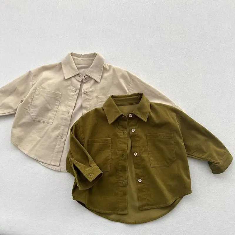 2025 Autumn New Children Long Sleeve Shirts Cotton Girls Vintage Solid Coat Fashion Boys Casual Lapel Shirts Kids Clothes C251007