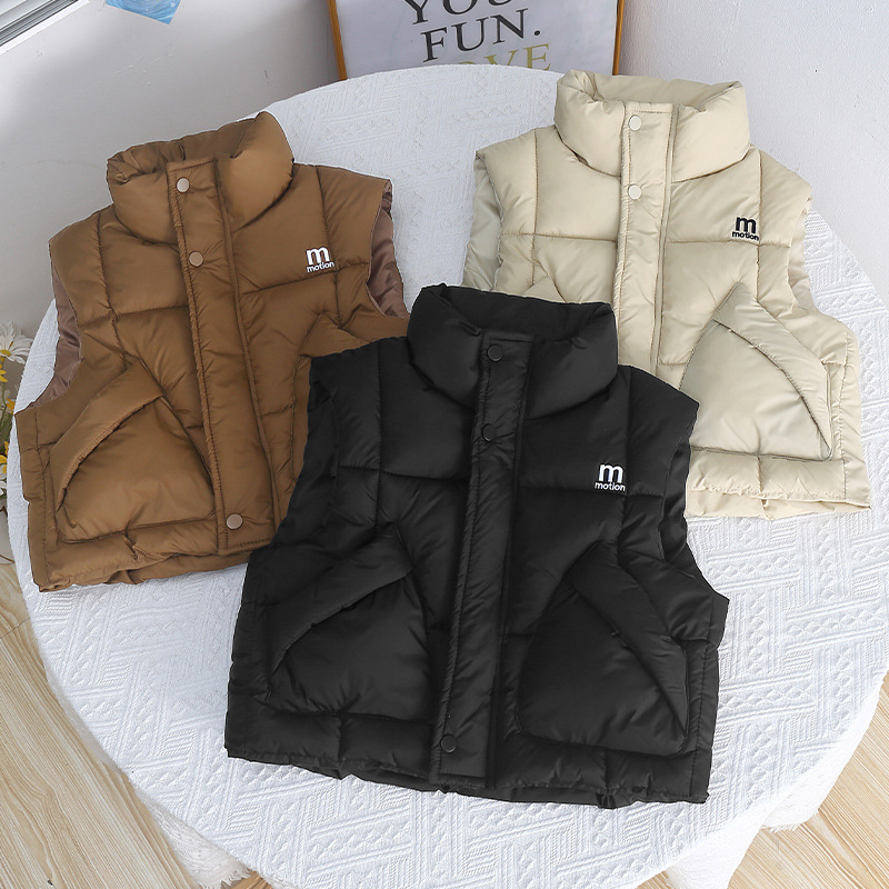 Designer Kids Clothing 2025 Kids Quilted Vest with Stand Collar, 2025 Winter Thickened Thermal Cotton Padded Sleeveless Jacket for Boys and Girls Free