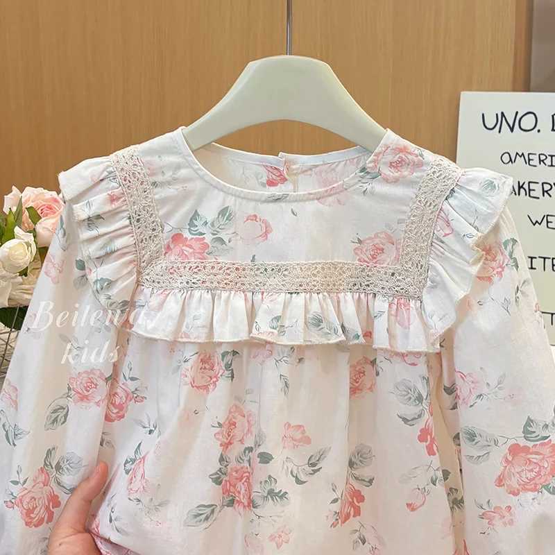 2025 Autumn Kids Girls Blouses Cotton Lace Collar Floral Printed Infant Babys Girl Tshirts Korean Sweet Toddler Girls Pullovers C251007