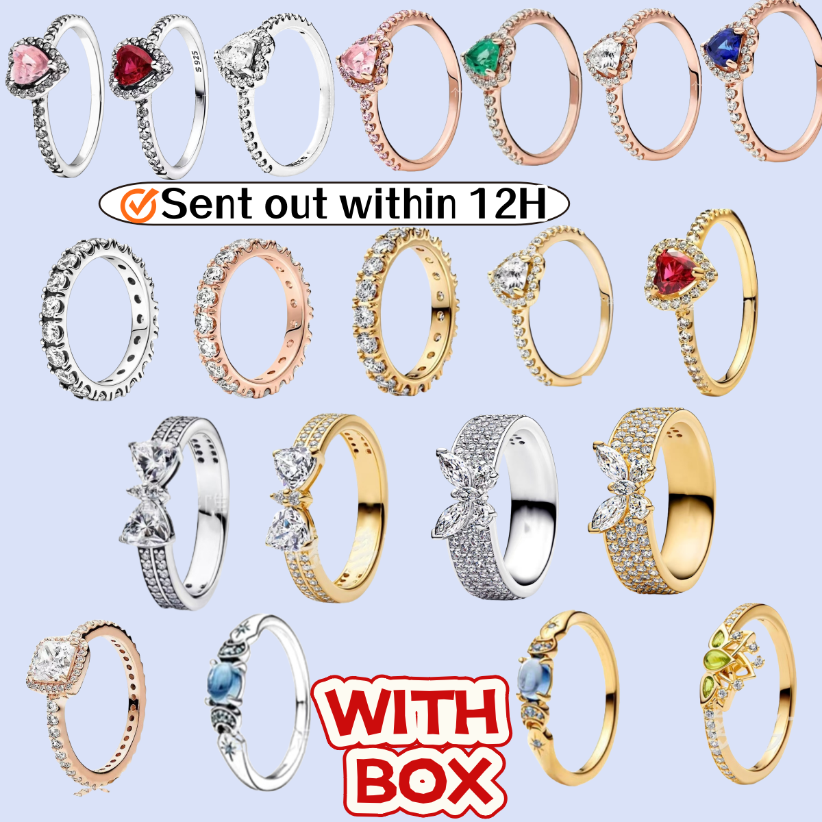 rings designer for women heart ring gold bow ring 925 silver full diamond ring rose gold square diamond ring Valentine's Day Women's Birthday Gift