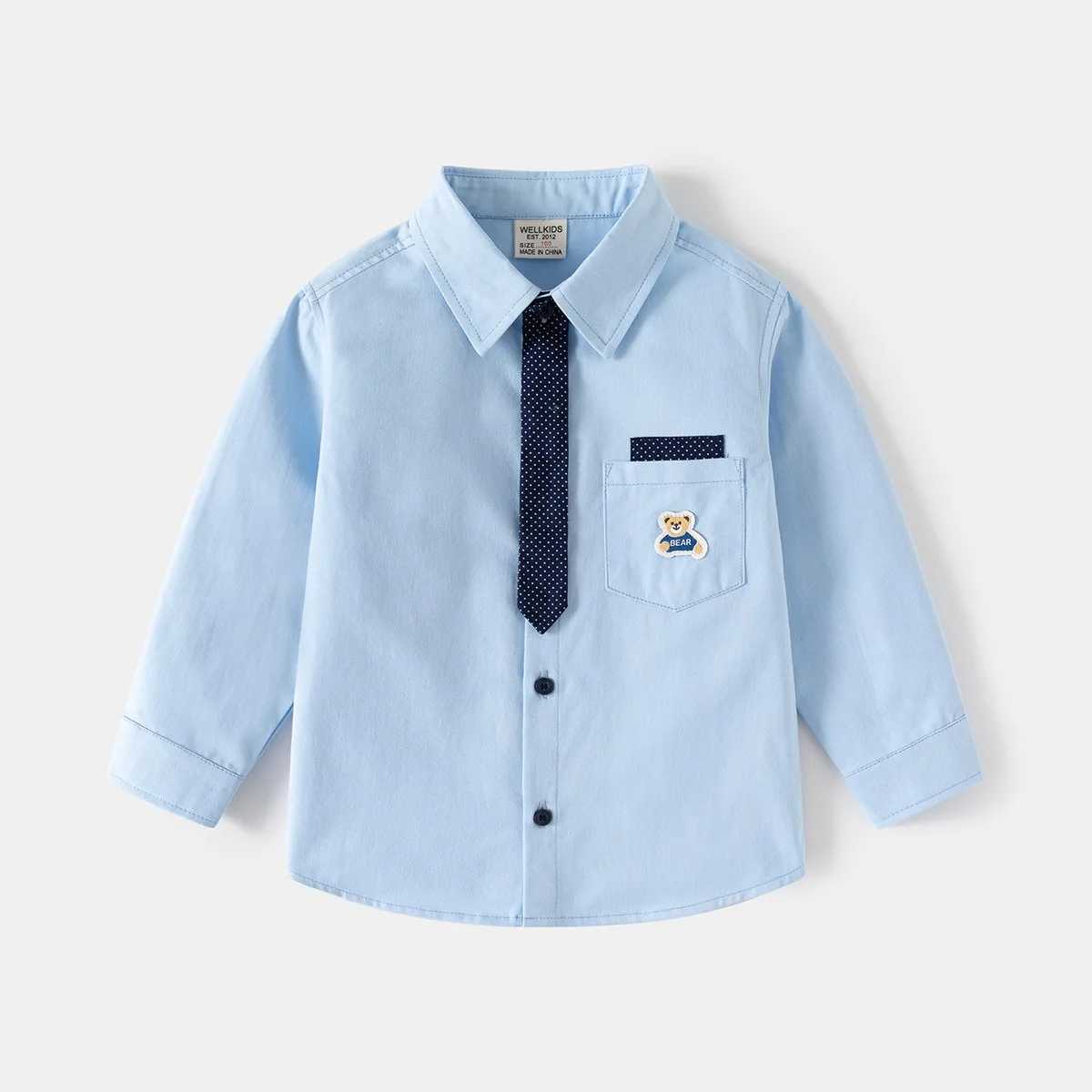 ircomll Boys Long Sleeved Shirt Tie TShirt Childrens College Style Cotton Shirt For Boy Clothes Spring tops Toddler Boys Coat C251007