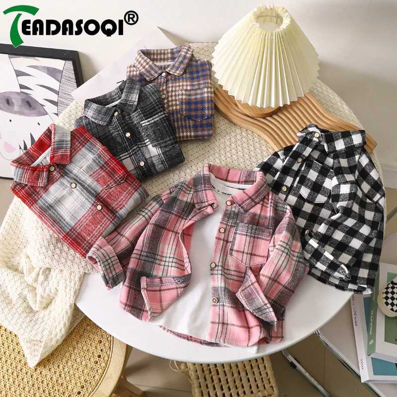 29Y Kids Boys Girls Spring Fall Vintage Plaid Shirt Cotton Clothing Long Sleeve Lapel Single Breasted Cardigan Base Tshirt C251007