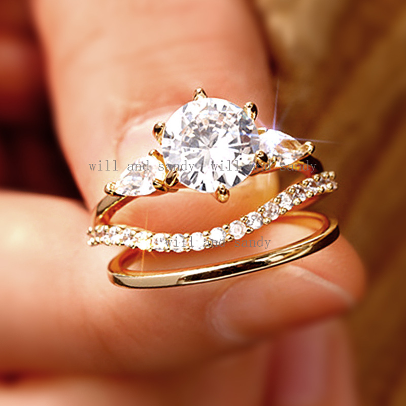 14k Gold Plated Dainty Stacking Ring Set for Women Cubic Zirconia Gemstone Knuckle Rings Engagement Wedding Promise Band Teardrop CZ Ring Designer Jew