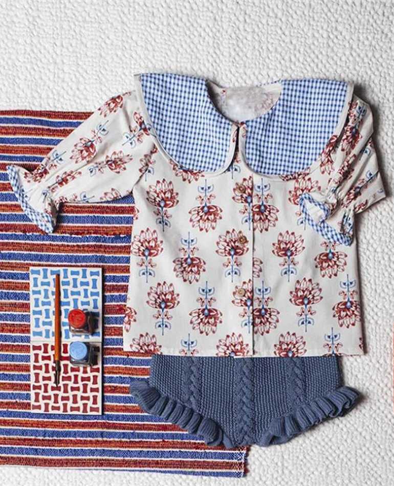 Vintage Floral Girlss Blouse Children Summer Shirt for Baby Girls Short Sleeve Floral Blouse Cute Petal Plaid Collar Kids Tops C251007