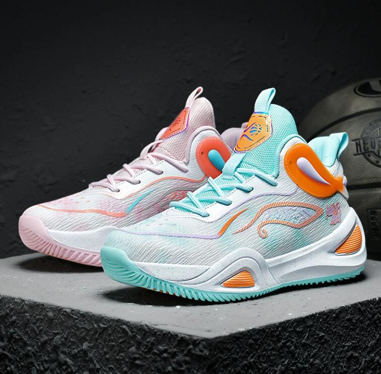 New mandarin duck basketball shoes men's leather high top sports shoes women's teenagers primary and secondary school students and children&