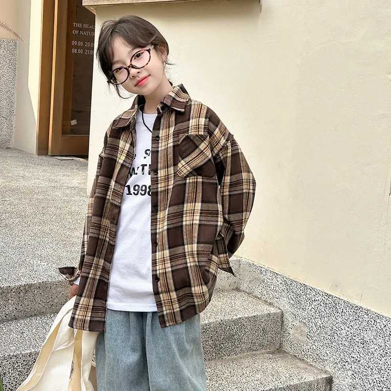 Korean Kids Autumn Long Sleeve Plaid Blouse for Girls Outfit Clothing Tops Children Baby Clothes School Uniform Shirt Outerwear C2510071
