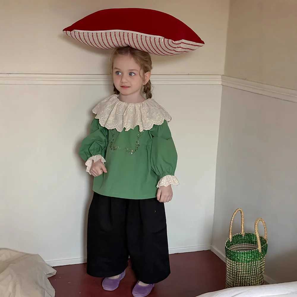 Embroidered Lace Shirt Spring New Korean Fashion Solid Color Cute Casual Embroidered Shirt Kids Clothes C251007