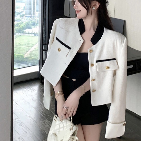 2025 Color blocked Social Fashion Spring and Autumn New Designer Jacket Design Coarse Wool Short Coat High end Patch fashion Top Winter Luxury