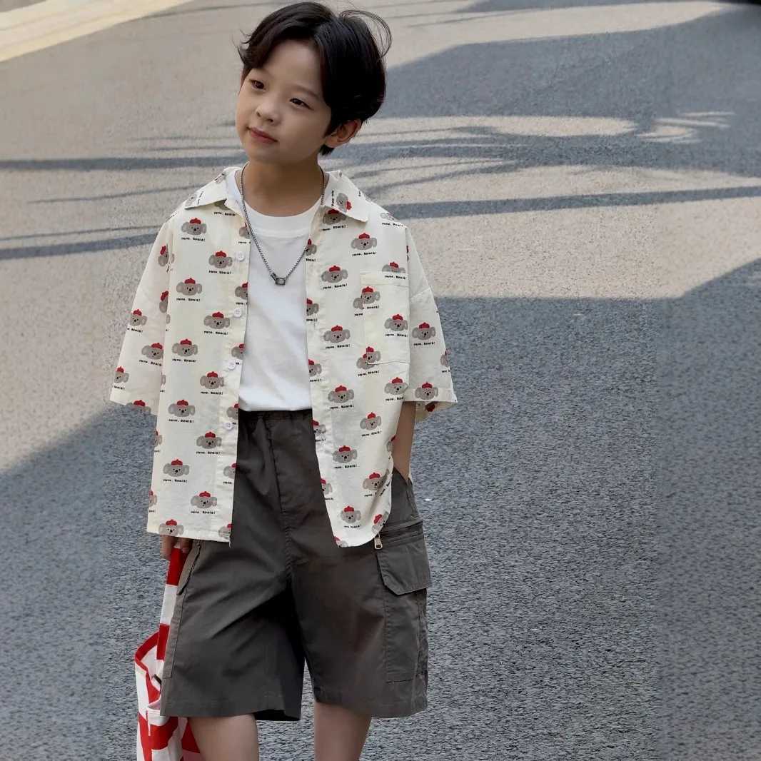 Children Clothes Kids Casual Shirt 2025 Summer Korean Style Boy Cartoon Printed Cute Cotton Loose Shortsleeved Shirt Top C251007