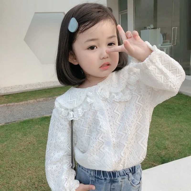 Spring Autumn Girls Blouse White Girl Lace Shirts Long Sleeve Peter Pan Collar Baby Toddler Blouse Kids Tops Children Clothes C251007
