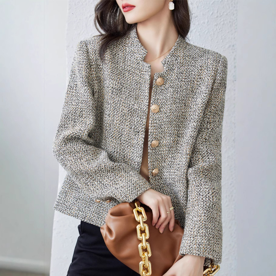 2025 Spring and Autumn New Standing Collar Coarse Wool Short Top Designer Jacket Fashion Elegant Unique design Winter Luxury