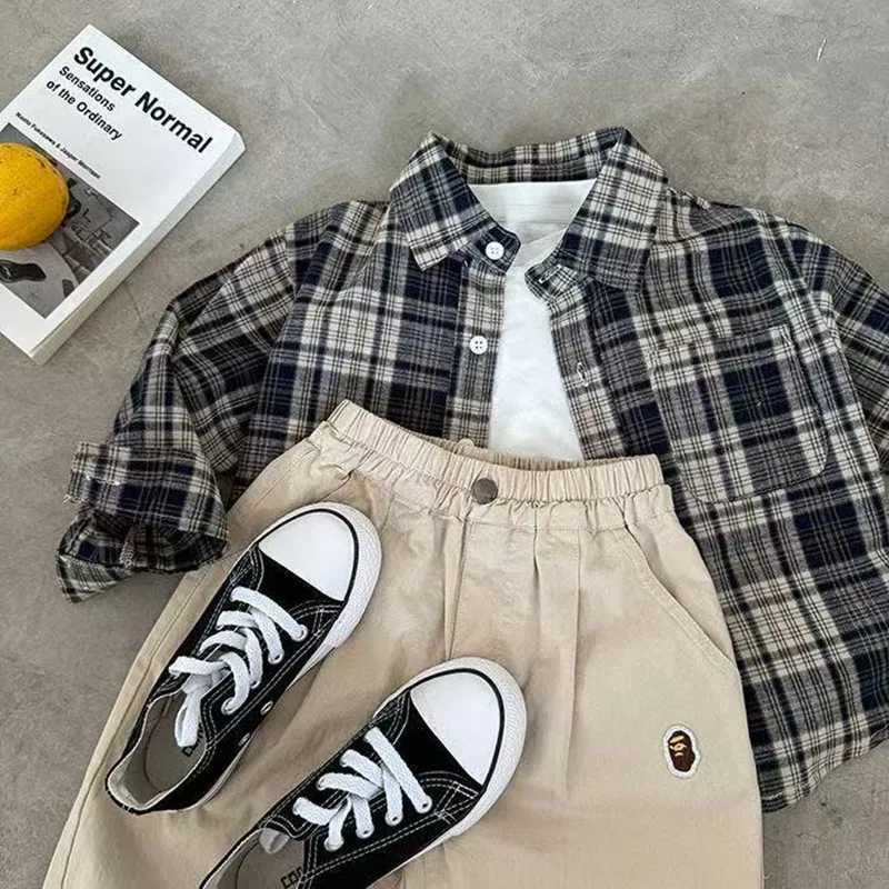 Children Shirt 2025 Autumn New Embroidered Plaid Shirt for Boys and Girls Baby Casual Simple Fashion Shirt Coat 90140CM C251007