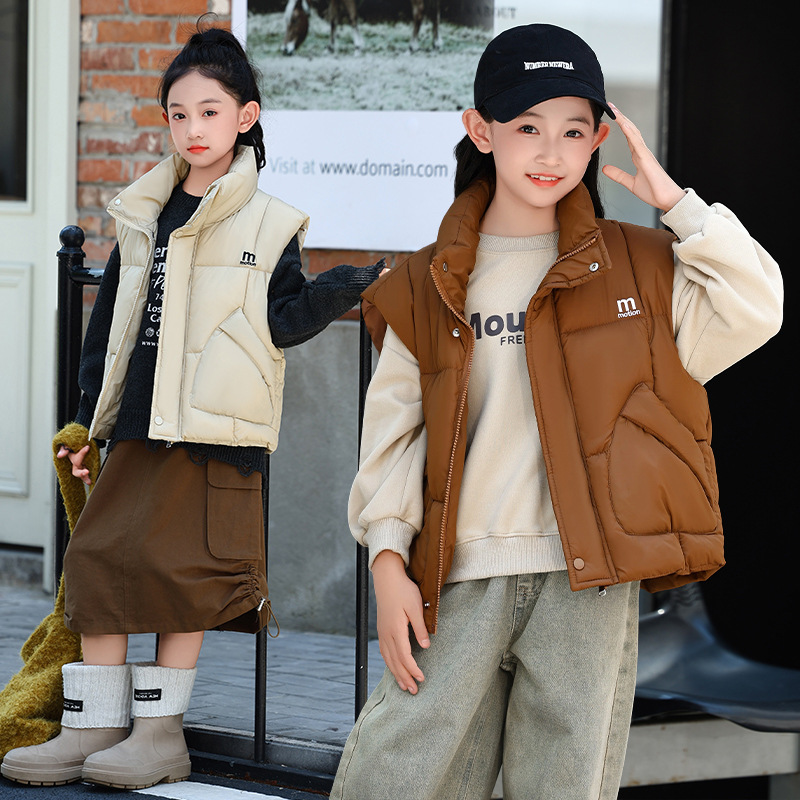 Designer Kids Clothing 2025 Kids Quilted Vest with Stand Collar, 2025 Winter Thickened Thermal Cotton Padded Sleeveless Jacket for Boys and Girls Free