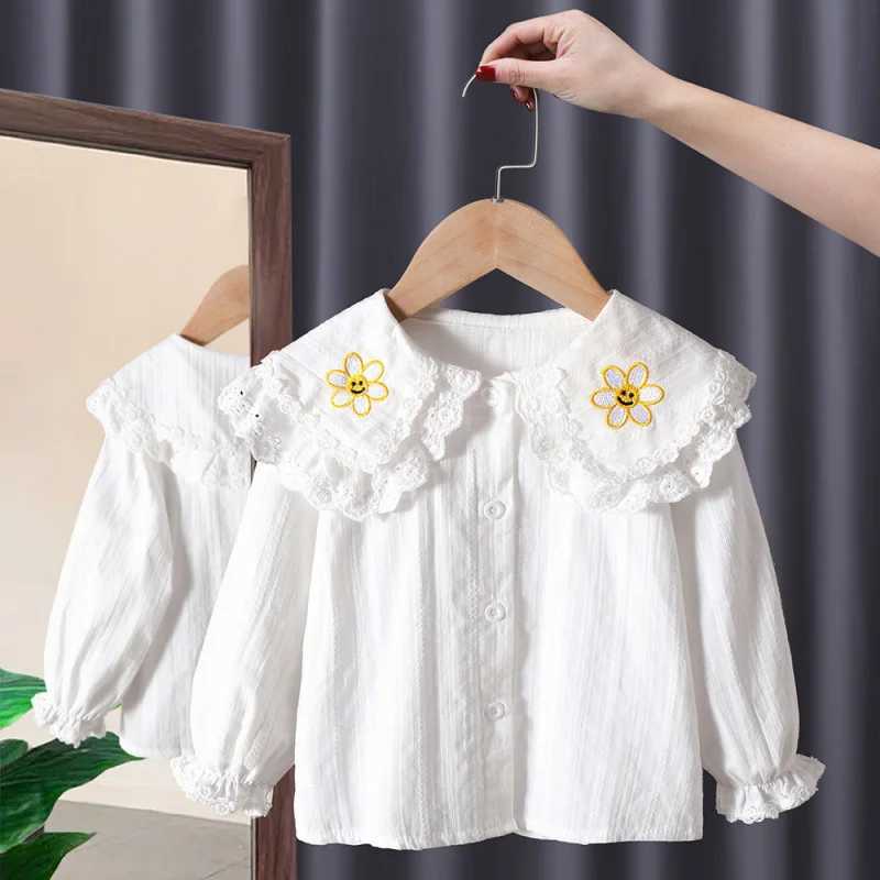 Girls Lace Lapel Shirt Spring and Autumn New Childrens Clothing Baby Children Shirt Baby Girl White Shirt Cotton C251007