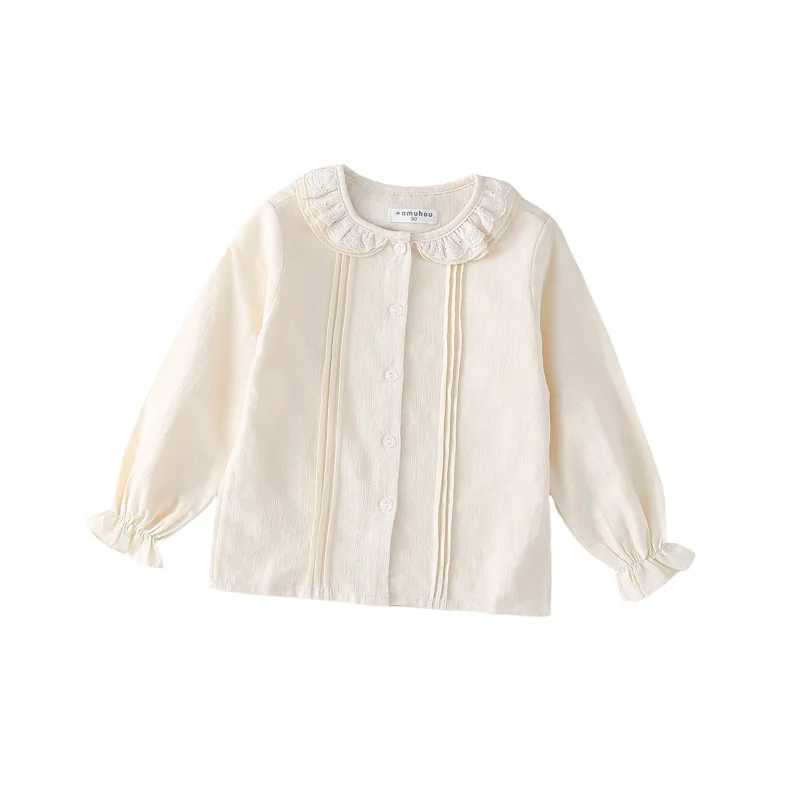 TShirt Tops Kids Japanese Lace Doll Collar Shirt Girls Spring Simple Comfortable Loose Solid Color Top Children New Style C251007