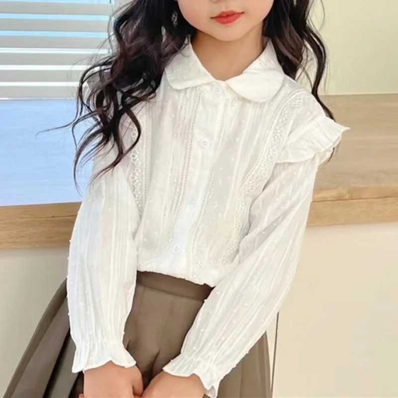 Autumn School Girls White Lace Blouse Preppy Style Toddler Teenager Girls Cotton Tops Kids Shirt Long Sleeve Children Clothing C251007