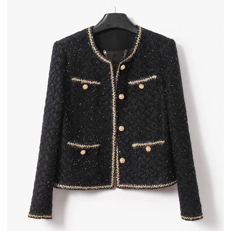 2025 autumn coarse wool short coat shiny tweed heavy craft women's elegant commuting jacket designer fashion and winter new luxury
