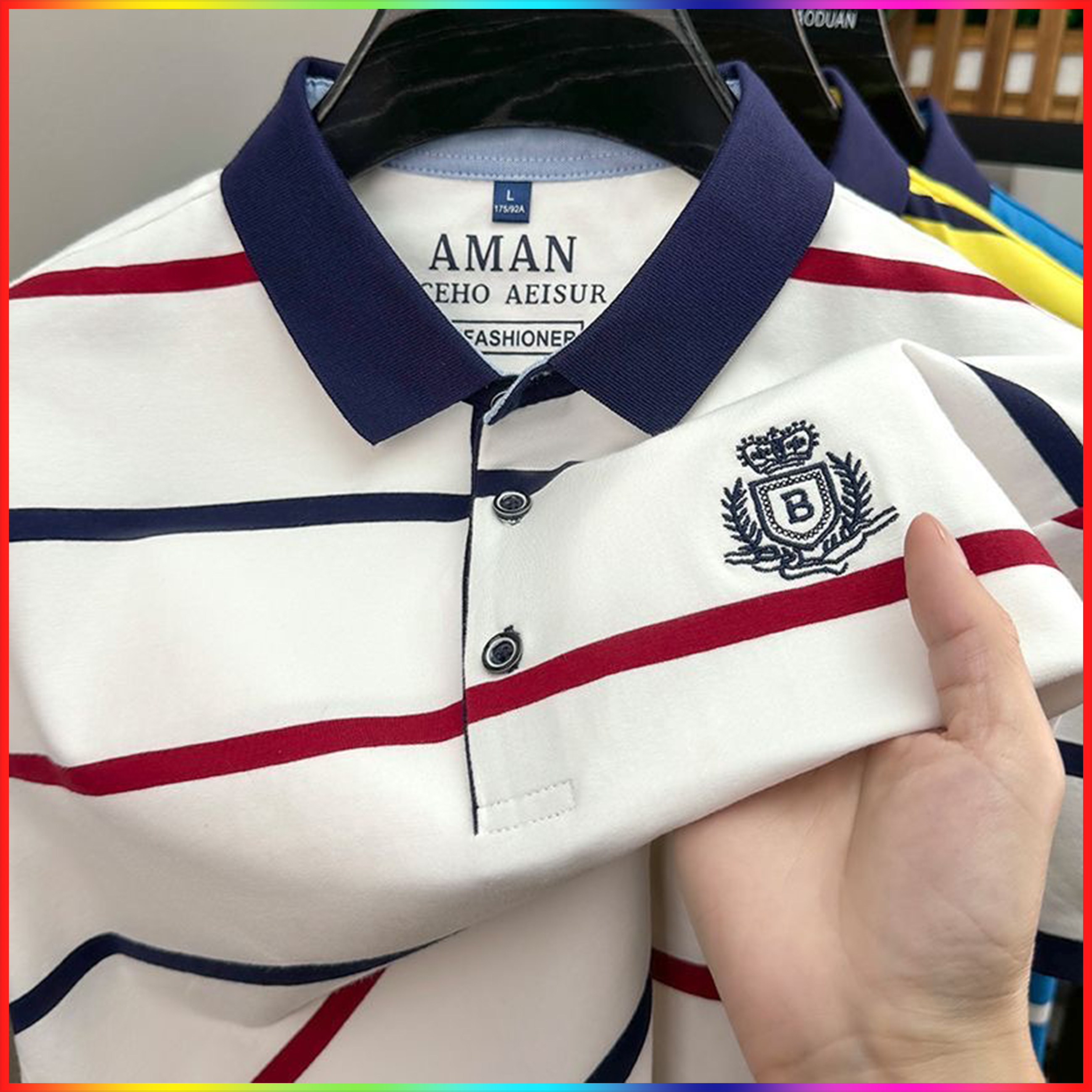 Men's Polos Fashion Classic Striped Men essential Slim Fit Lapel Polo Shirt Comfortable Short Sleeve High-end Designer Letter Embroidery Summer C