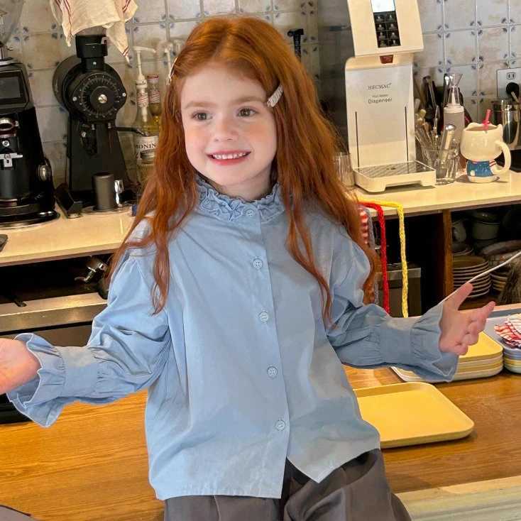 Girls Shirt 2025 Autumn New Childrens Clothing Korean Style Girls Baby Fashion Retro Sweet Frilly Longsleeved Shirt C251007