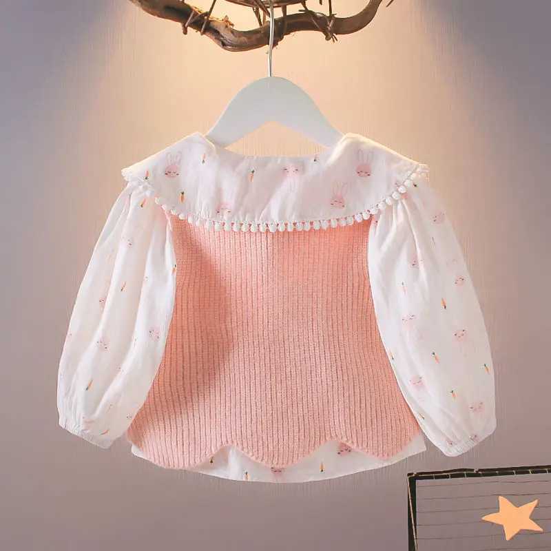 Spring Autumn Girls Shirt Clothes With Vest Long Sleeve Baby Cotton Linen Cardigan Shirt Turn Down Collar Blouse C251007