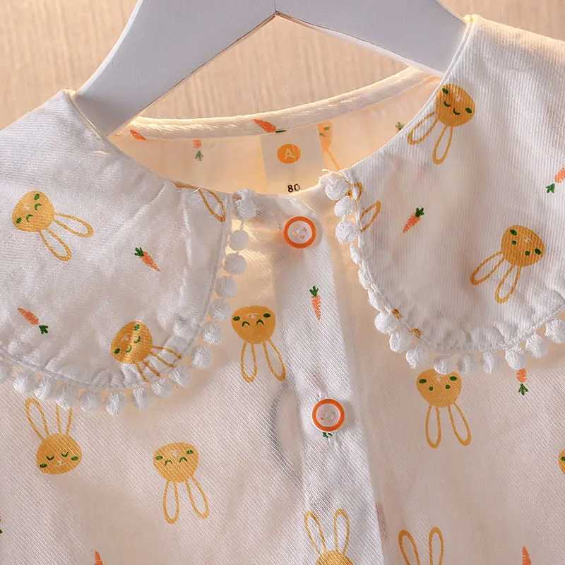 Spring Autumn Girls Shirt Clothes With Vest Long Sleeve Baby Cotton Linen Cardigan Shirt Turn Down Collar Blouse C251007
