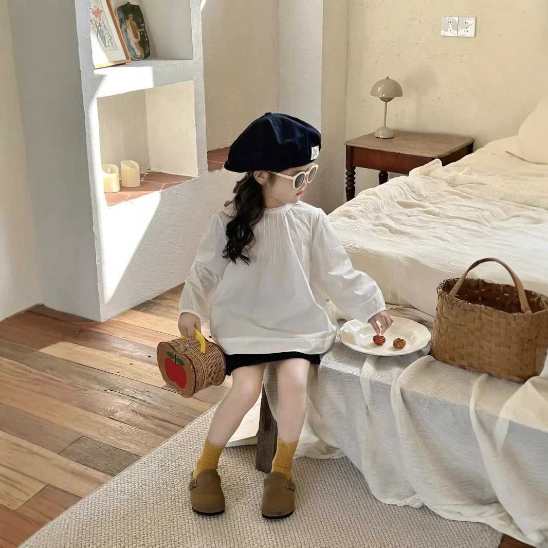 Shirt and Skirt 2025 Spring New Korean Fashion Solid Color Simple Allmatch Shirt Denim Skirt Kids Clothes C251007