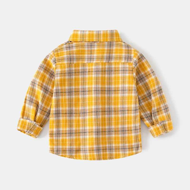 New autumn longsleeved shirts for boys checkered dress shirts for babies casual brushed fabric squareneck tops C251007
