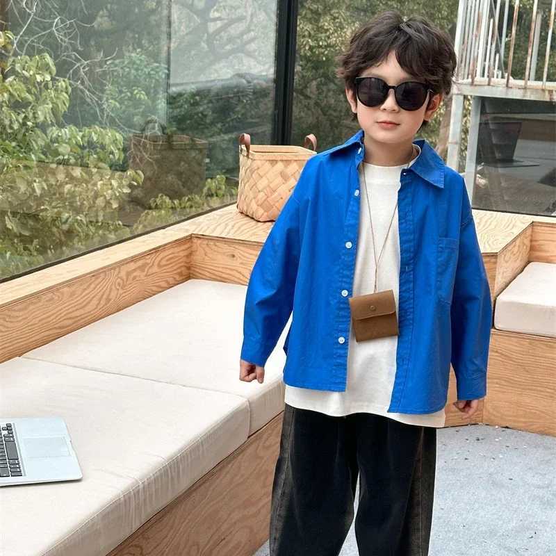 Korean Style Spring Autumn Shirts Solid Color for Boys and Girls with Flip Collar Single Breasted Casual Whitening Top H4107 C251007